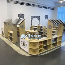 Kindergarten activity area corner toy cabinet children Jiangnan Chinese learning style combination cabinet solid wood multilayer storage locker