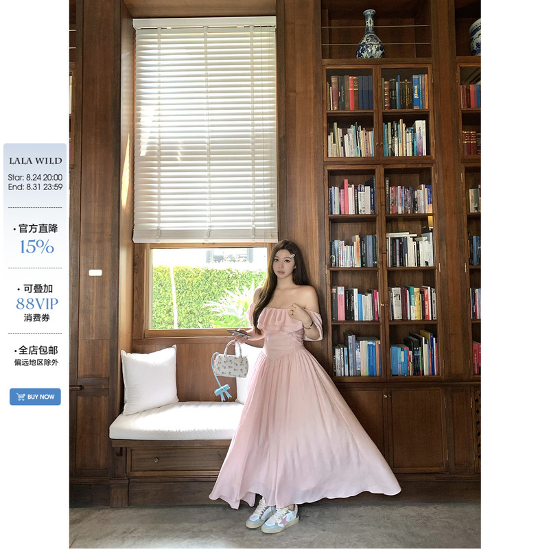 Wildly Popular, One-Shoulder, Two-Way Wear, French-Style, Large Skirt, Lyocell, Long, Waist-Cinching, Plus-Size Dress