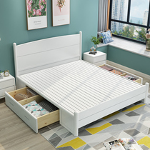 Nordic full wood bed modern simple white light luxury style 1 5 meters 18 m single double master bedroom high Box storage