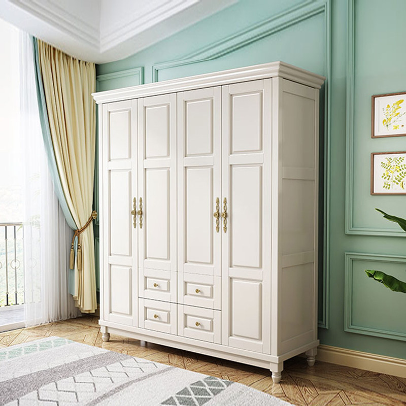 American solid wood wardrobe White 3 doors 4 doors Modern simple light luxury simple bedroom overall European economy wardrobe