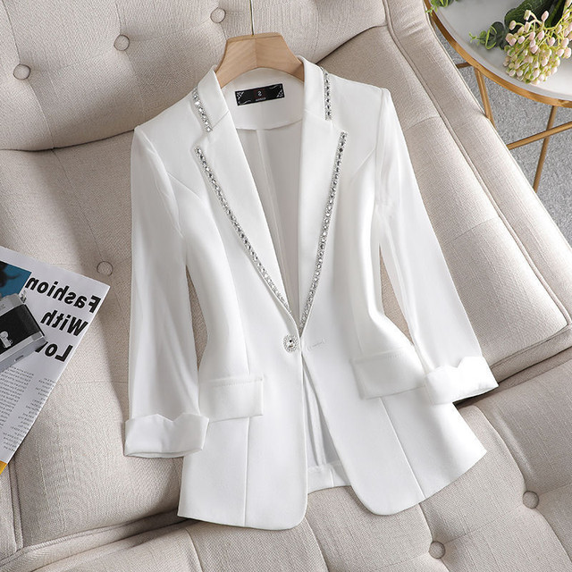 First-line big-name clearance design sense suit jacket women's new product heavy industry beading slim slim three-quarter sleeves small suit