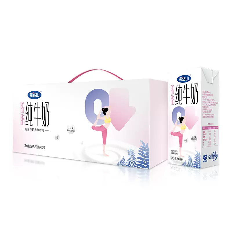 完达山脱脂纯牛奶0脂肪200ml*24盒