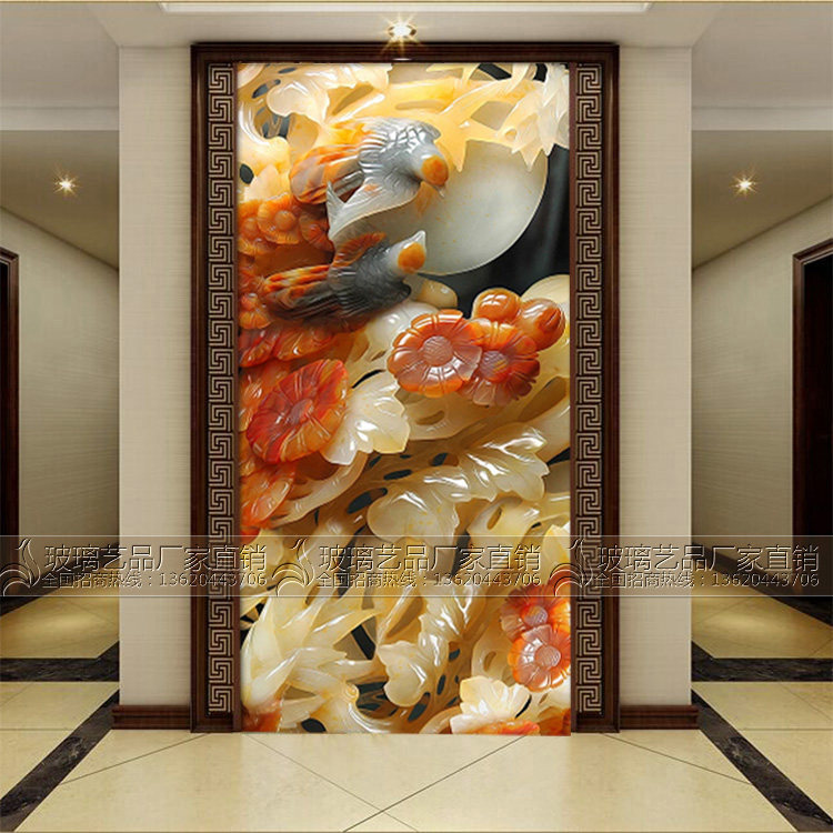 3D three-dimensional carving carving art glass partition Living room dining room Shoe cabinet screen Entrance aisle entrance background wall