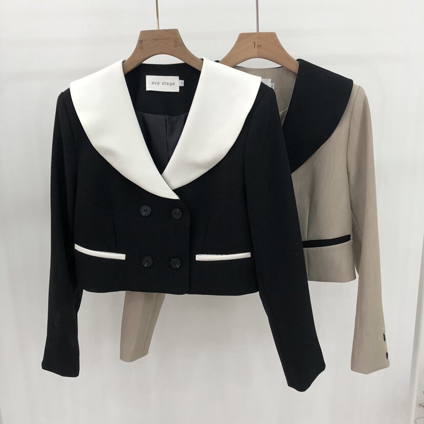 South Korea's Earnace stage small western suit with slim long sleeve double-row buttoned short suit Spring dress new