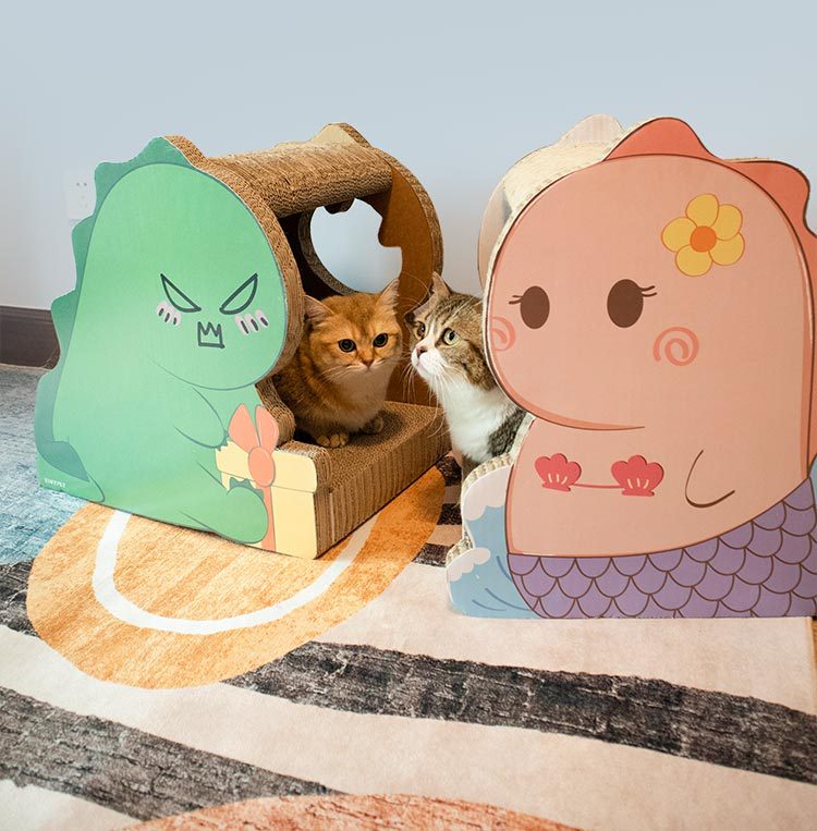 AdeHome Tennis Red Little Dinosaur Beauty Fish Cat Grabbing Board Corrugated Cardboard Kitty Toy Cat Supplies Cat Grinding Claw