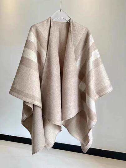 British-Style Plaid Cashmere Wool Cape, Double-Sided, Oversized Shawl Scarf, Thickened for Warmth, Versatile for Autumn and Winter, for Women