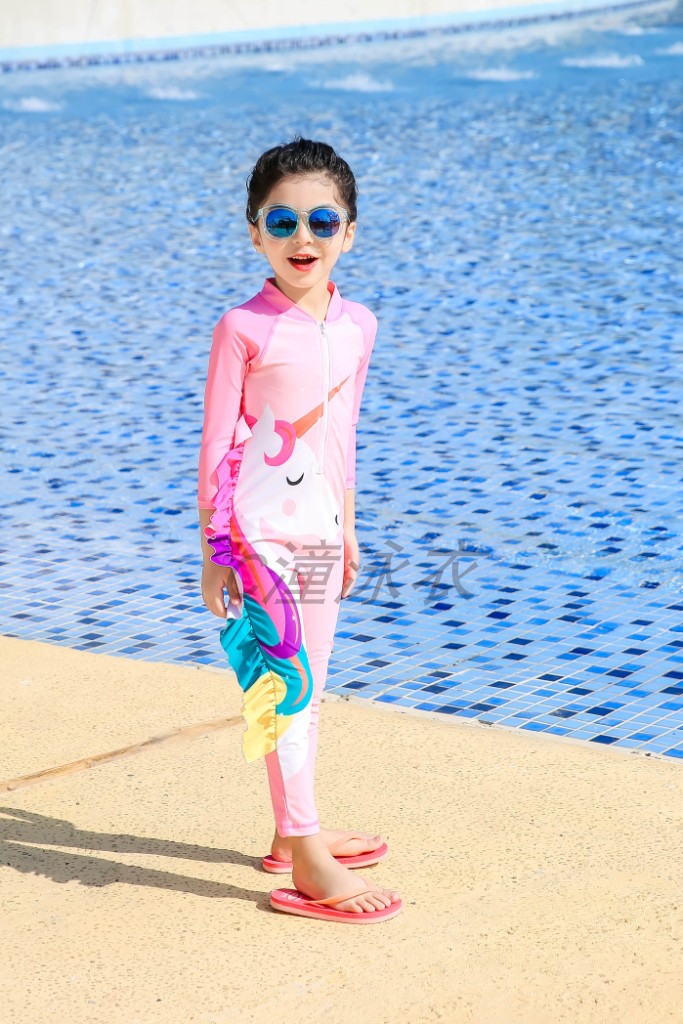 2021 Shuixizi Girls Jumpsuit Small medium large children's trousers Long Sleeve hooded Pink Pink Unicorn Swimsuit