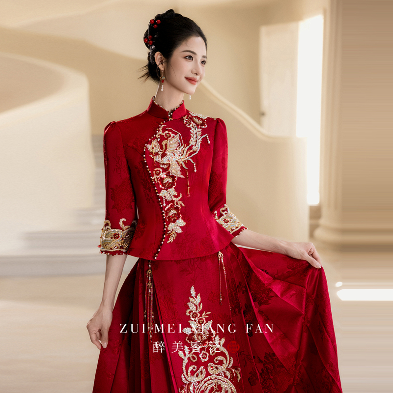 Beautifully Fragrant New Chinese-Style Red Wedding Dress Set with Horse-Face Skirt, 2026 New Style Bridal Dress, Xiuhe Suit