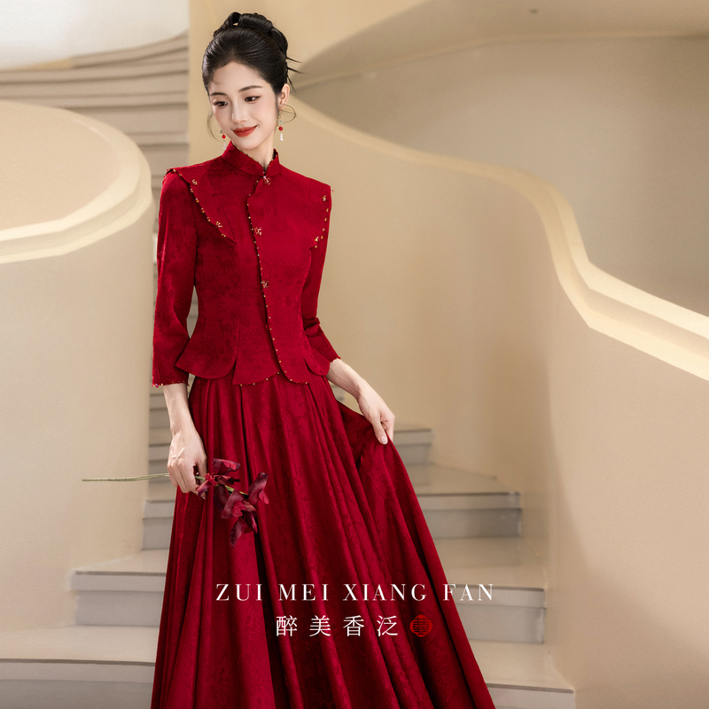 Beautiful Fragrant Engagement Dress, New Chinese Style Toast Dress, Xiuhe Dress, 2026 New Red Bridal Wedding Dress Set