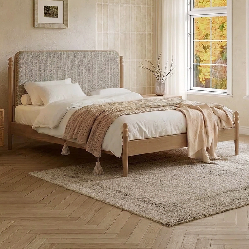 Indoor Furniture, Evening-Blooming Camellia Bed, Tuscan Style Wide-Screen Solid Wood Bed, French Natural Style Homestay Soft-Back Double Wedding Bed Indoor Furniture, Evening-Blooming Camellia Bed, Tuscan Style Wide-Screen Solid Wood Bed, French Natural Style Homestay Soft-Back Double Wedding Bed