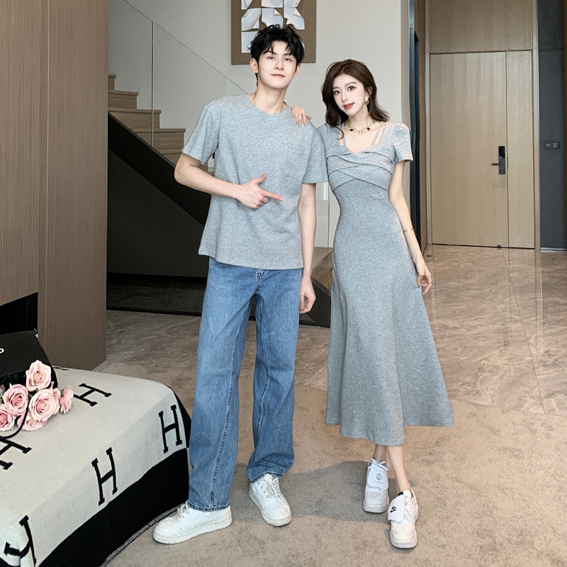 High-End Couple Wear Elegant Dress Summer 2024 New Style Waist Slimming Look Design One Dress and One Long Skirt High-End Couple Wear Elegant Dress Summer 2024 New Style Waist Slimming Look Design One Dress and One Long Skirt