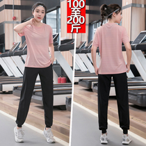 2020 new summer size professional quick-drying fitness short sleeve yoga suit women 200kg fat mm sports running set