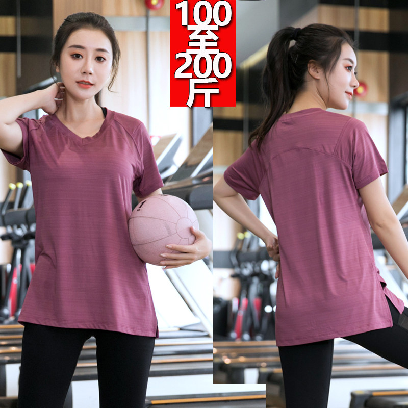 Summer Fat mm Increase Code 200 catty Sports Loose Fitness Room Half Sleeve Speed Dry Blouse Women Yoga Running Short Sleeve T-shirt