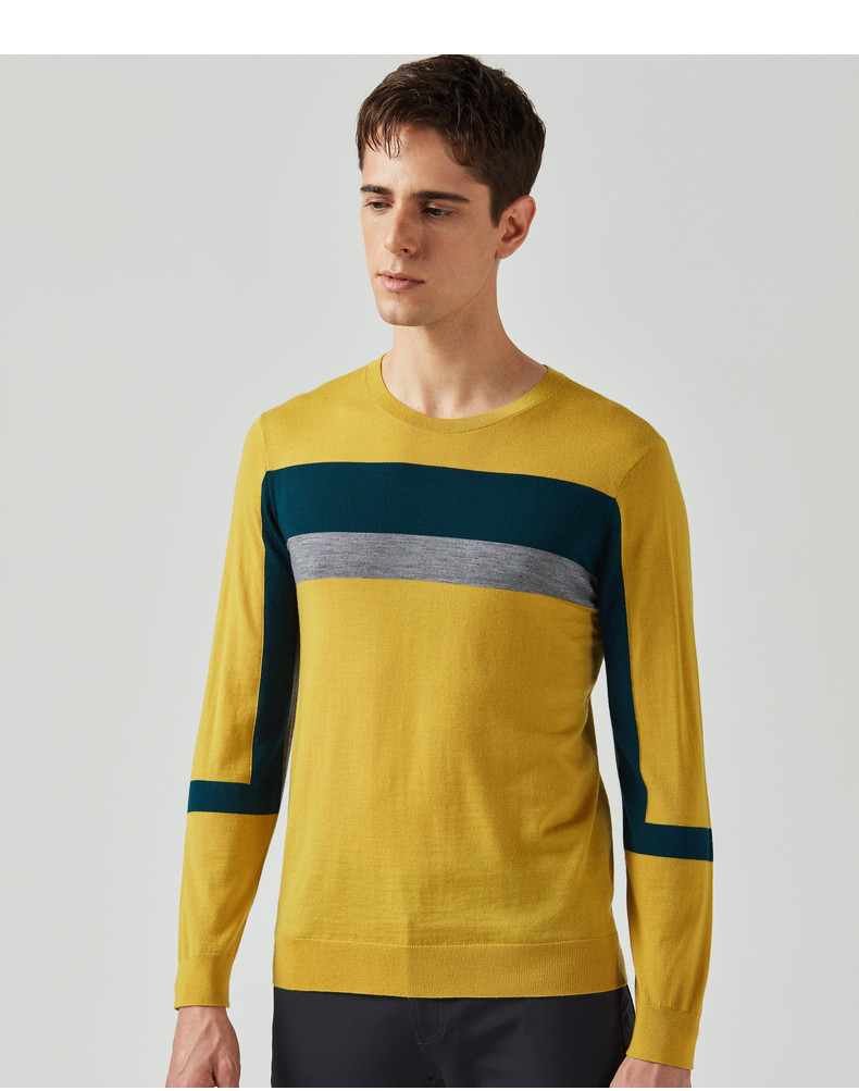 Шерстяной трикотажный демисезонный свитер, круглый воротник                    