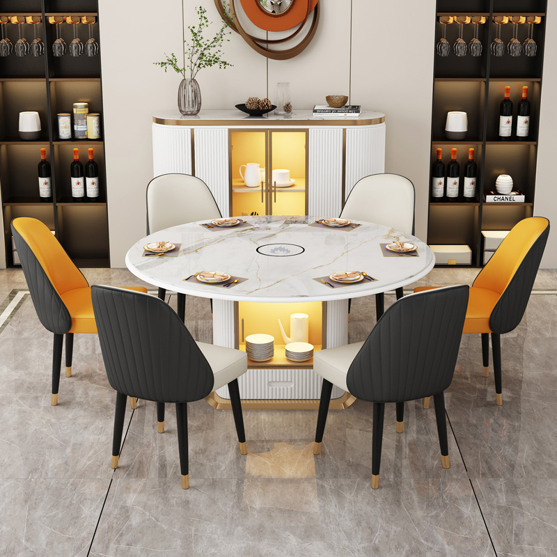 Light luxury dining table rock slab folding household small apartment modern minimalist telescopic induction cooker round rectangular dining table