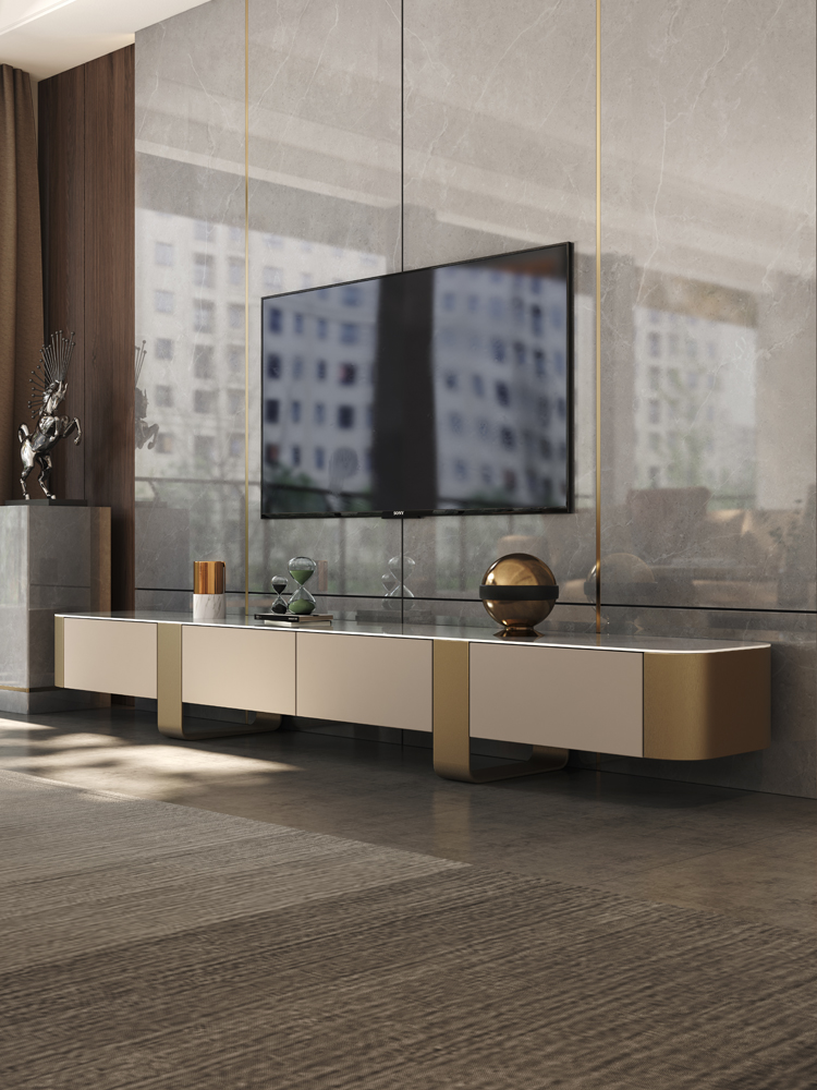 Light Extravagant Rock Board TV Cabinet Tea Table Group of the family with small family modern minimalist Fancy Living Room High-end Personality Baking Varnish