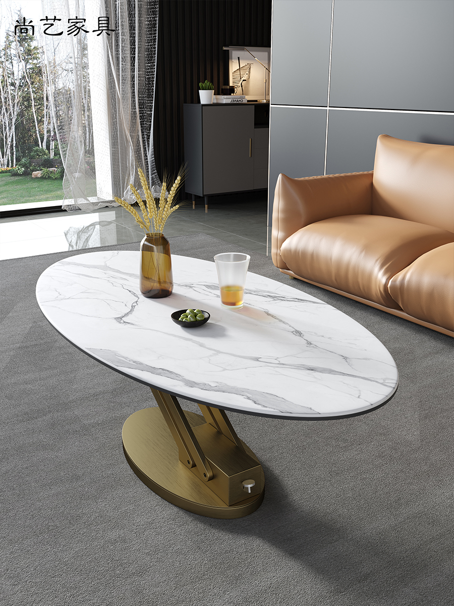 Multifunctional slate coffee table dining table modern minimalist size apartment marble Italian Nordic oval lift light luxury