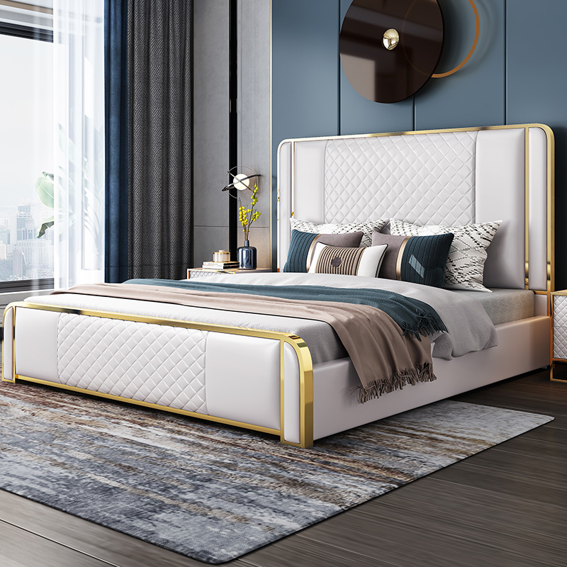 Light extravagant genuine leather bed modern simplicity Joins net red wind bed 1 8 m Double master bedroom with multifunction storage wedding bed