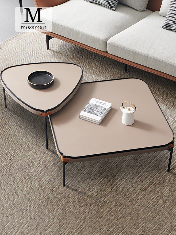 Italian minimalist tea table large group of co-living room saddle leather craft tea table designer creative saddle room table