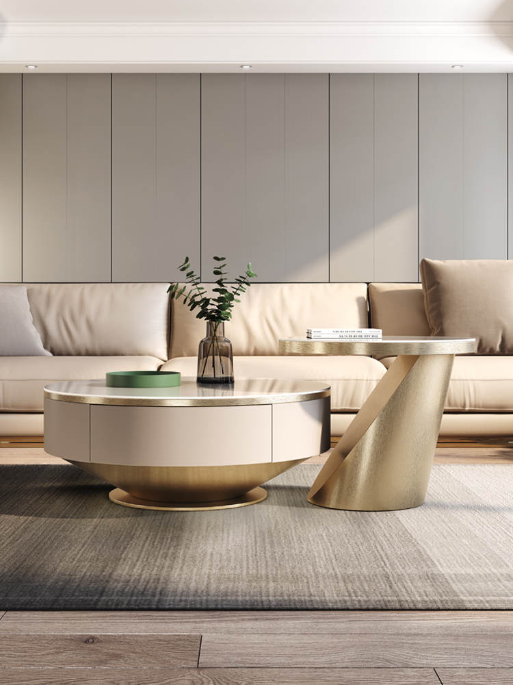 Light luxury modern slate coffee table round size combination with drawer creative designer living room home modern simplicity