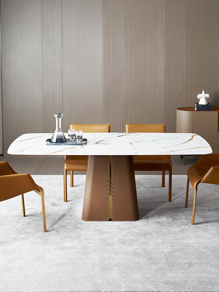Mind-style light lavish rockboard dining table and chairs combined designer Ma Anpi rectangular extremely minimalist marble home dining table