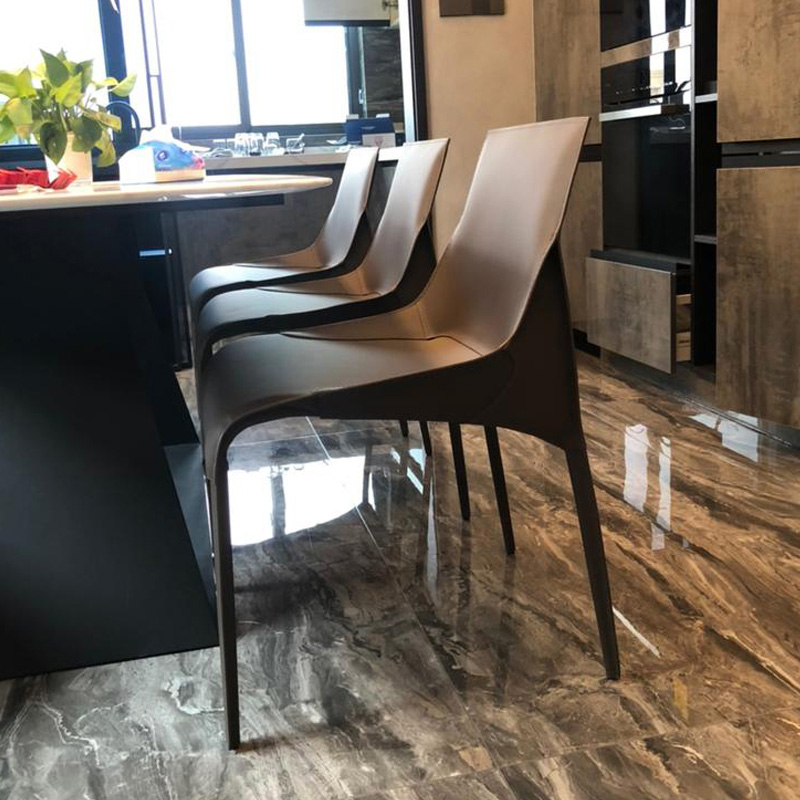 Saddle leather dining chair home simple Nordic light luxury iron Italian minimalist designer net red chair desk chair