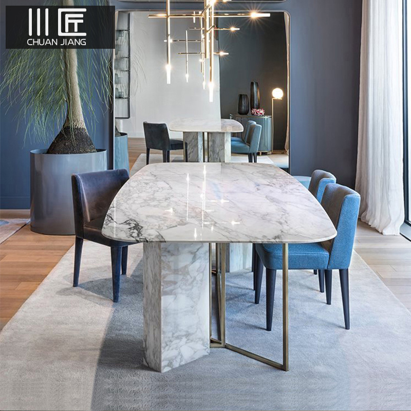 Postmodern light lavish gilded stainless steel rectangular table Nordic minimalist designer furniture marble dining table and chairs