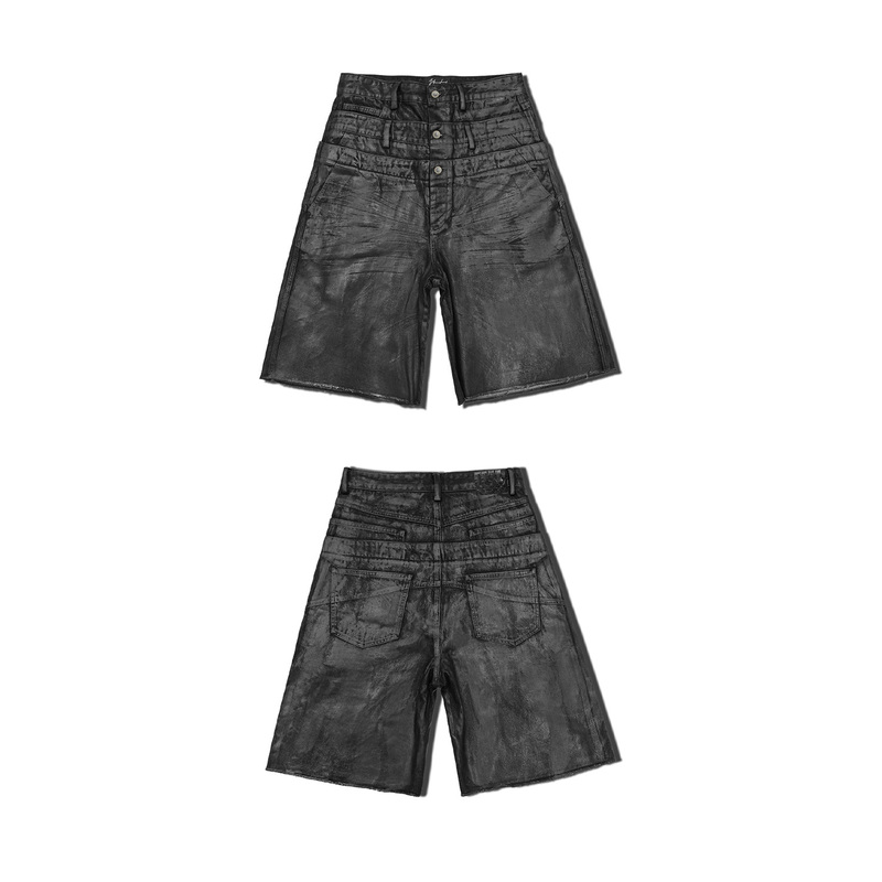 【Linbesui Label】Wanna Lab 26Ss Triple Waistband Waxed Japanese Buckle Snakeskin Denim Capri Shorts 【Linbesui Label】Wanna Lab 26Ss Triple Waistband Waxed Japanese Buckle Snakeskin Denim Capri Shorts