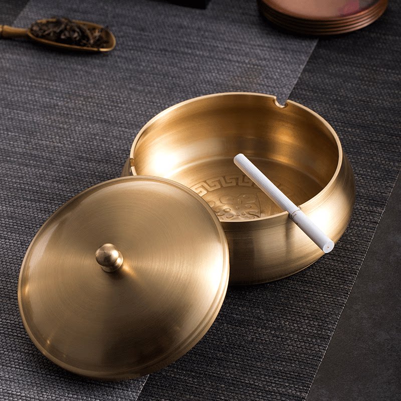 Home copper-made Ashtray Creative Retro Big big Number with lid Living room Office Tobacco Vat Personality Chinese Decorative Swing