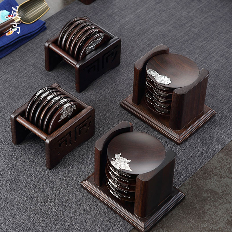 Ebony tea set Coasters Sandalwood cup holder Tea mat set Tea cup mat Heat insulation non-slip tea tray Tea tray Tea ceremony accessories