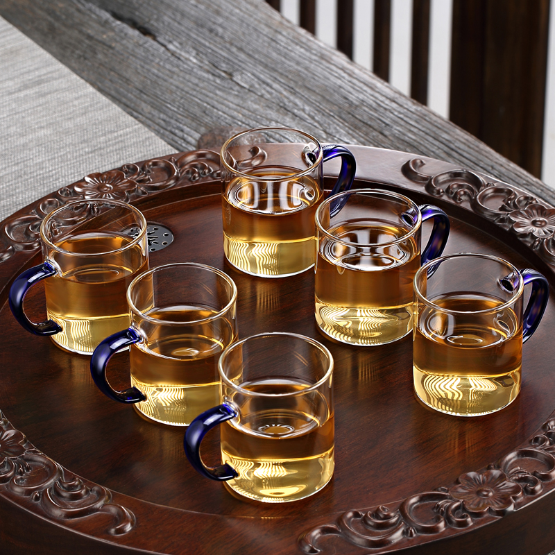 Glass Teacup thickened Heat-resistant household Kung Fu tea set Transparent single master cup with handle Tea cup