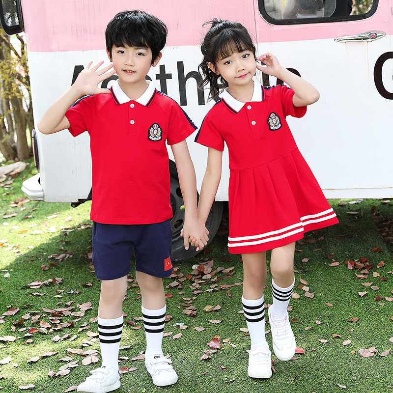Summer Kindergarten Garden Clothing Red First Grade Elementary School Students Class summer paragraph Shipping Clothing Two Style Children School Uniforms