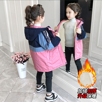 12 girls cotton-padded clothes 2021 new childrens foreign style winter clothes plus velvet parka padded jacket long cotton-padded jacket