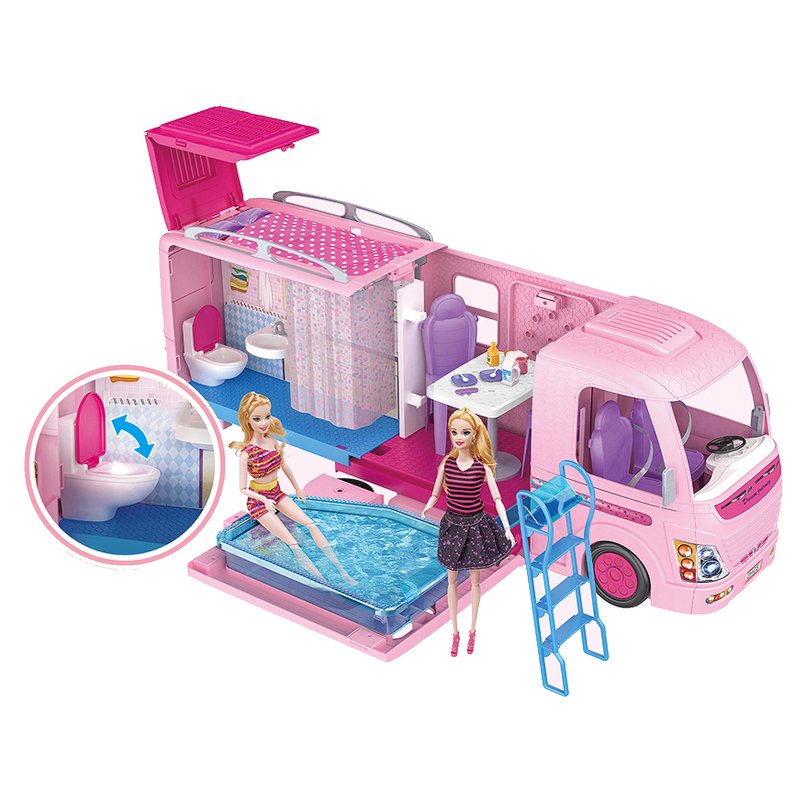 Doll Rv Barbie Doll Creative Accessories Travel Rv Multi-Functional Swimming Pool Kitchen Bedroom Princess Gift