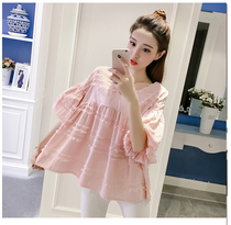 2018 Spring and Autumn New lantern sleeve loose pregnant womens shirt short mid-sleeve maternity dress Korean summer dress