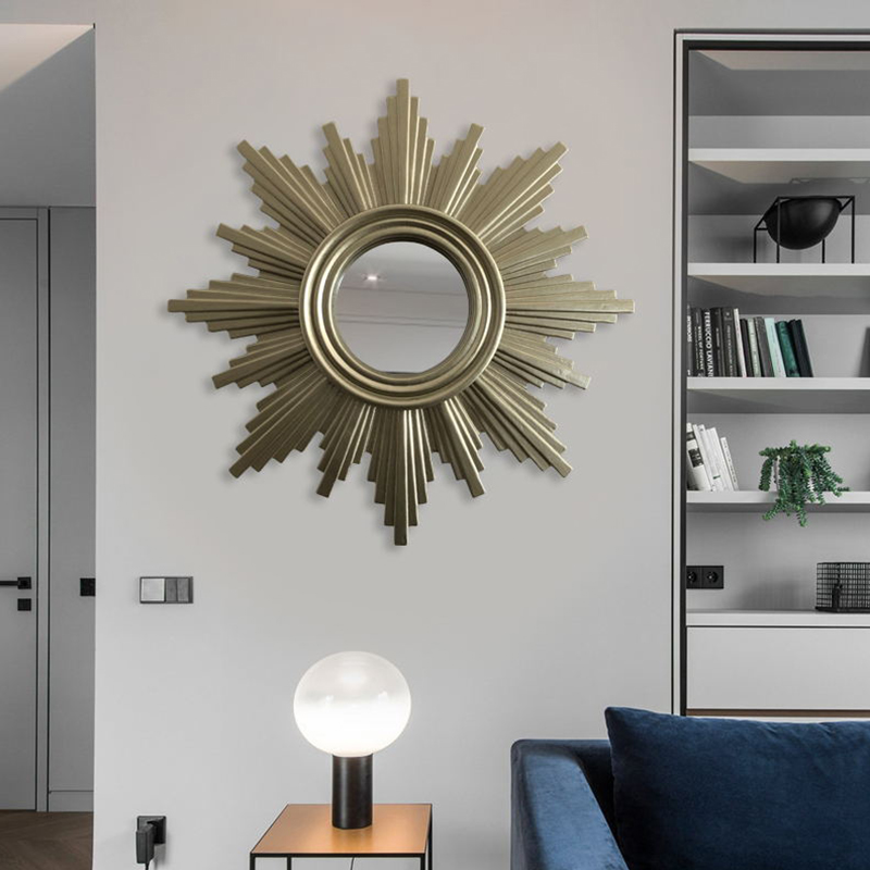 European-style luxury solar wall decoration mirror American fireplace mounted mirror soft-clothed living room Wall mounted mirror customization