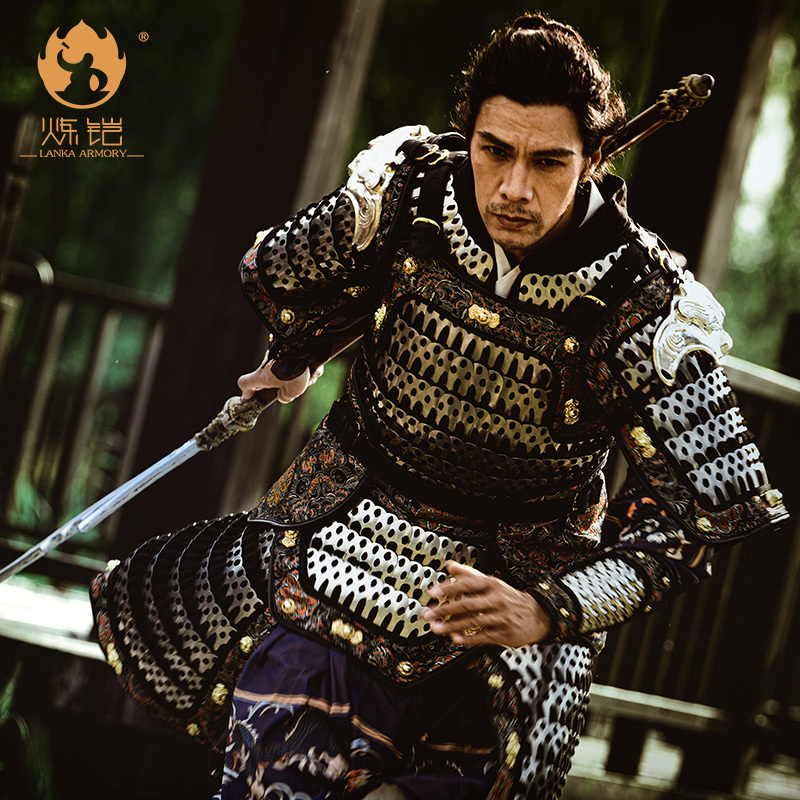 【Armor】Black Brocade Silver Split-Piece Armor for Men, Wen Chenhua Chinese Armor, Real-Person Wearable