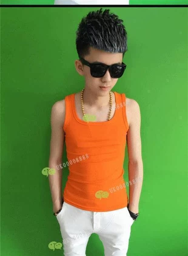 Xã hội kẻ từ cổ áo vest màu rắn phiên bản Hàn Quốc bó sát mồ hôi vest thanh niên cổ thấp cotton nam vest nhỏ áo thể thao nam