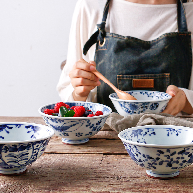 Love make burn imported from Japan Japanese ceramic bowl blue winds hall, multi - purpose to use the home side porridge tall bowl of rice bowls