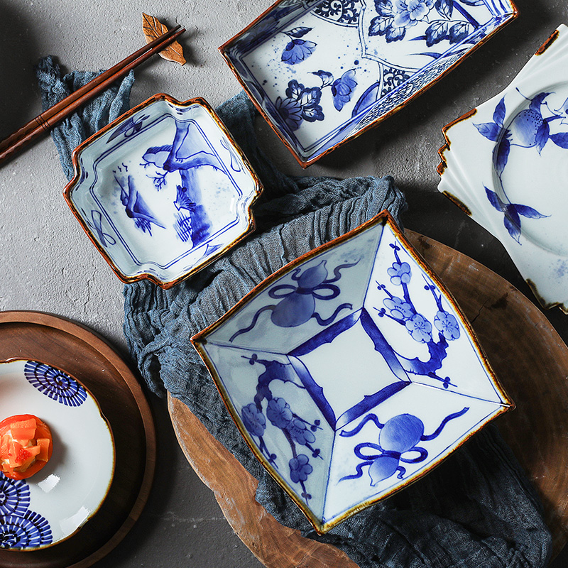 Love make burn corner cut square bowl in ceramic tableware Ivan imported from Japan Japanese under the glaze color soup bowl bowl soup bowl