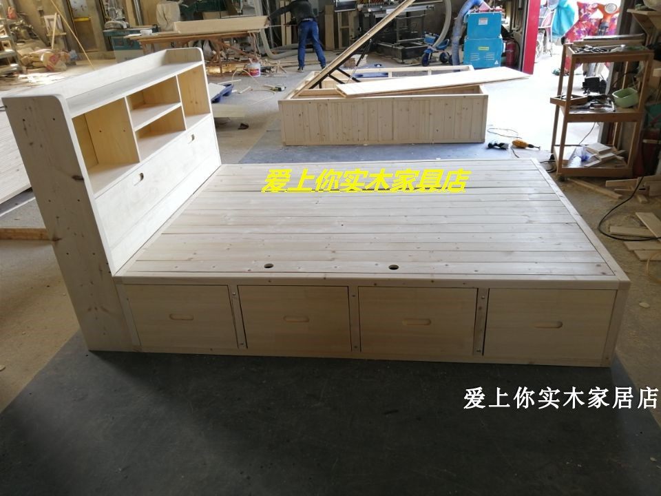 Solid wood box containing bed 1 8 m pine wood high box bed Children containing bed with bedside tatami terrace customised