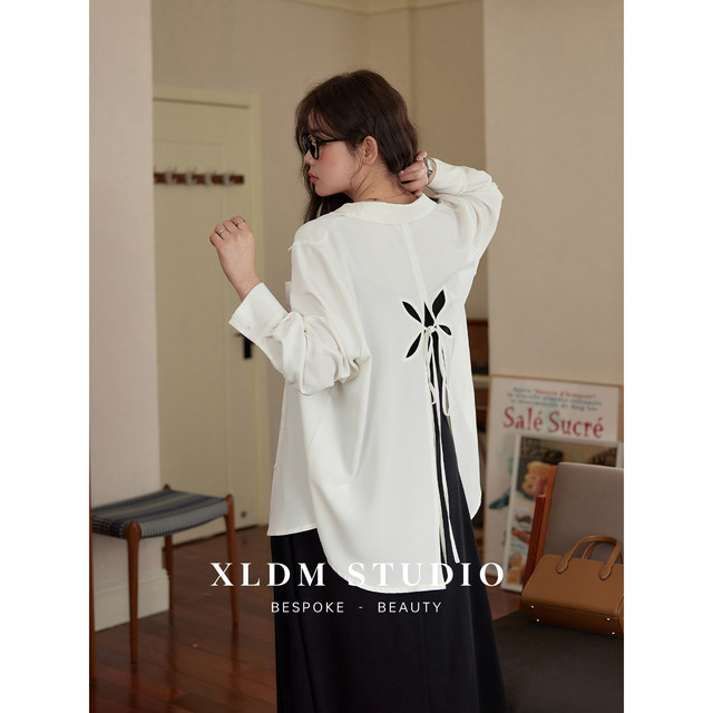 Xiaoli's self-made plus size women's butterfly hollow draped slim no-maintenance shirt