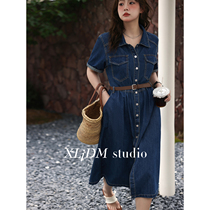 Small Lady homemade large code Women in Korean family thin cowboy in order version straight cylinder Fat mm Cowboy dress with dress and delivery belt Summer