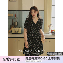 Xiaolis homemade plus size womens clothing (flower tea break dress) one piece floral dress summer V-neck skirt