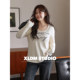 Xiaoli's homemade plus size women's right shoulder chubby mm autumn and winter letter printed inner top