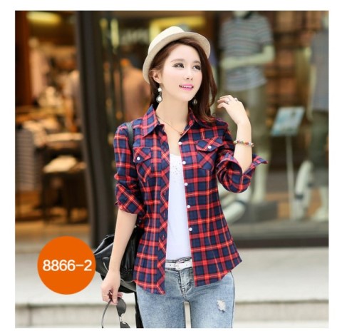 Xuân 2017 thu đông mới đánh bóng tóc thon gọn áo sơ mi kẻ sọc dài tay nữ Han Fan cotton đáy áo áo voan mỏng
