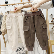 Anti-season clearance childrens pants Boys velvet overalls Baby childrens trousers Female baby loose casual pants winter