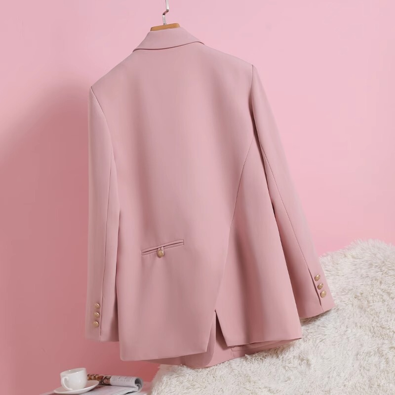 Pink Blazer for Women, 2026 New Korean Style, Spring and Autumn, British Style Design, Double-Breasted Suit Jacket