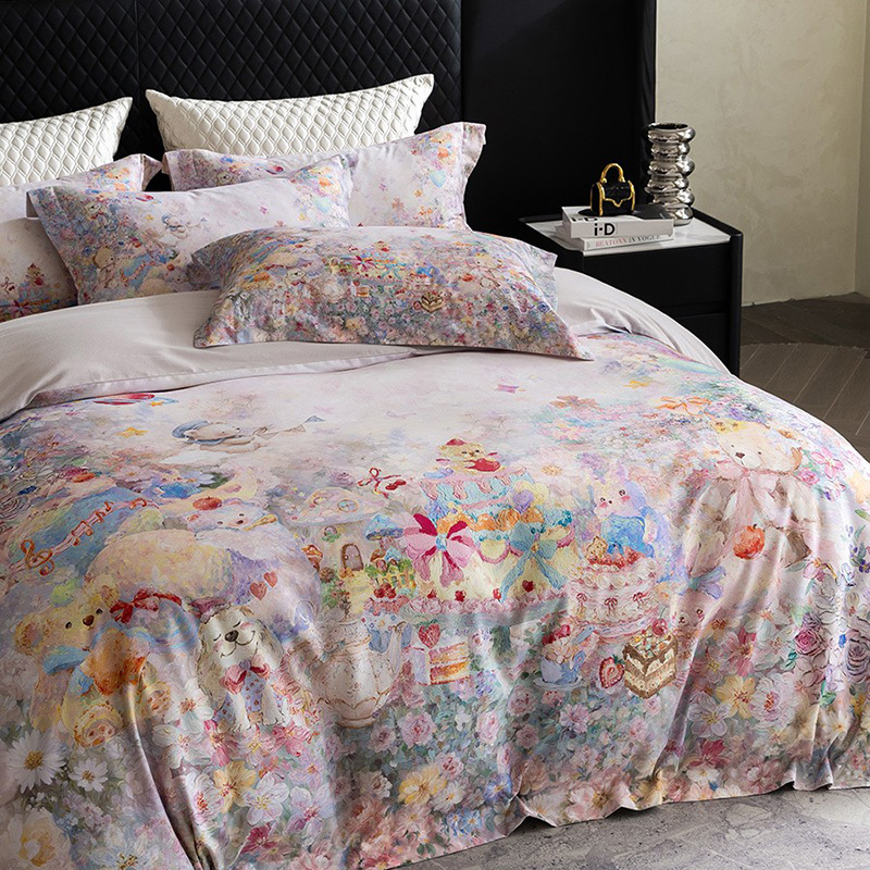 Roland Home Textiles Spring and Autumn High-End Ultra-Soft High-Count Pure Cotton Four-Piece Set Long-Staple Cotton Duvet Cover for Young Girls Bedding