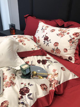 Roland Home Spinning 100 wedding beds with red rose long - duvet cotton four - piece set of cotton